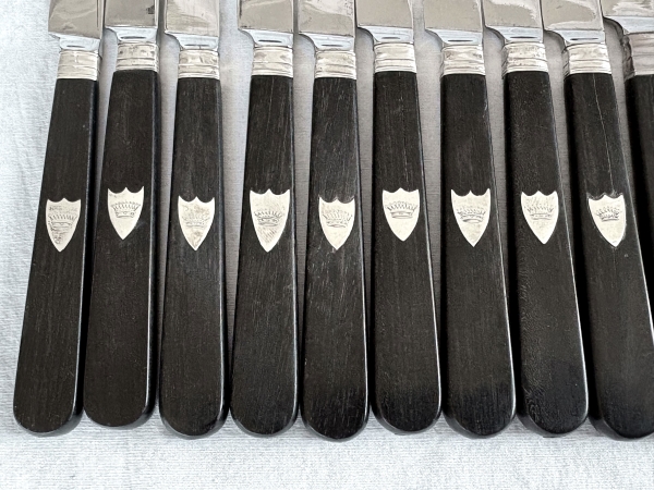 Set of 32 ebony and sterling silver knives - crown of count - early 19th century circa 1830
