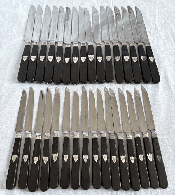Set of 32 ebony and sterling silver knives - crown of count - early 19th century circa 1830