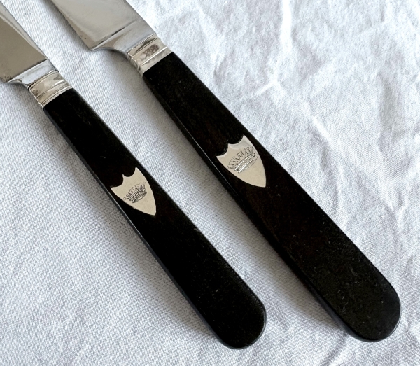 Set of 32 ebony and sterling silver knives - crown of count - early 19th century circa 1830