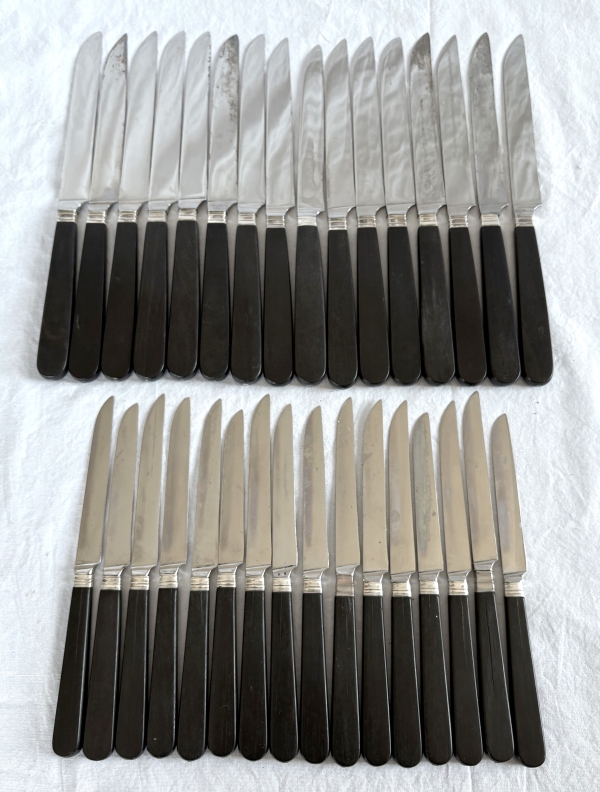Set of 32 ebony and sterling silver knives - crown of count - early 19th century circa 1830