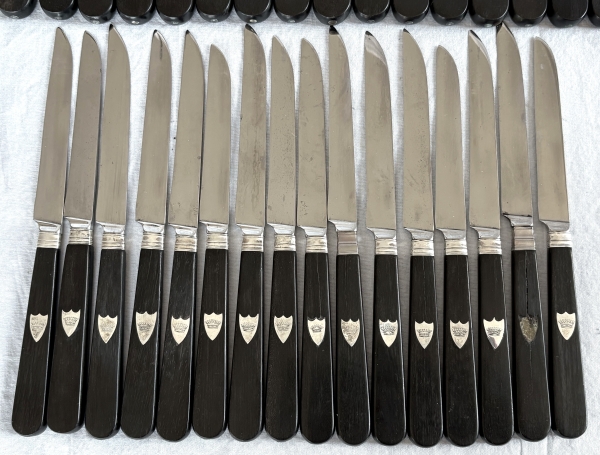 Set of 32 ebony and sterling silver knives - crown of count - early 19th century circa 1830