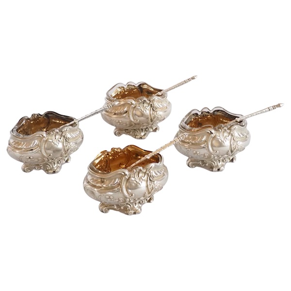 Ravinet d'Enfert : set of 4 salt cellars, Louis XV style, sterling silver and vermeil