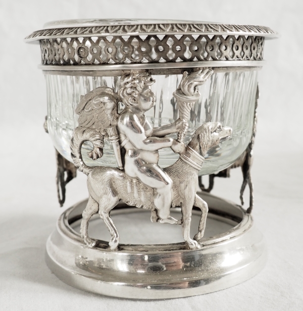 Suite de 4 salerons / salières Empire en argent massif - allégorie de l'amour fidèle - poinçon Coq