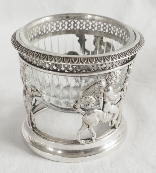 Suite de 4 salerons / salières Empire en argent massif - allégorie de l'amour fidèle - poinçon Coq