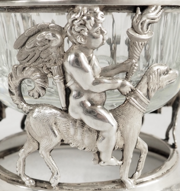 Suite de 4 salerons / salières Empire en argent massif - allégorie de l'amour fidèle - poinçon Coq