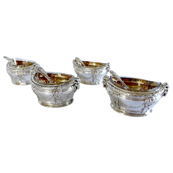 Set of 4 sterling silver and vermeil Louis XVI style salt cellars, silversmith Puiforcat