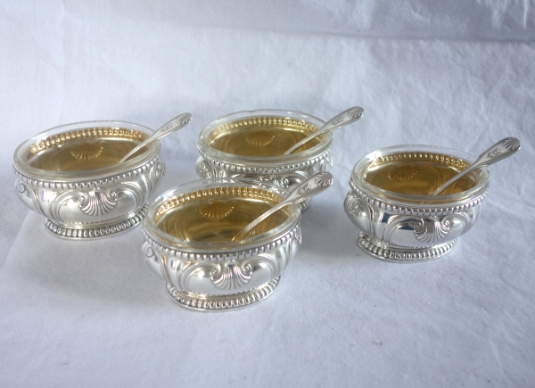 Puiforcat : suite de 4 salières en argent massif de style Régence - Louis XVI coquilles et perles