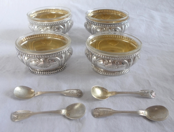 Puiforcat : suite de 4 salières en argent massif de style Régence - Louis XVI coquilles et perles