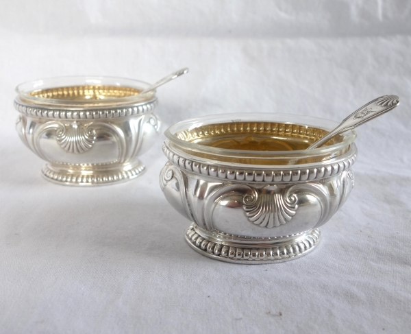 Puiforcat : suite de 4 salières en argent massif de style Régence - Louis XVI coquilles et perles