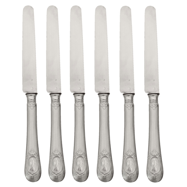 6 sterling silver fruit knives, Henin & Cie, 19th century