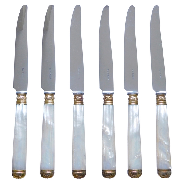 Set of 6 mother of pearl and vermeil knifes set, Boin Taburet