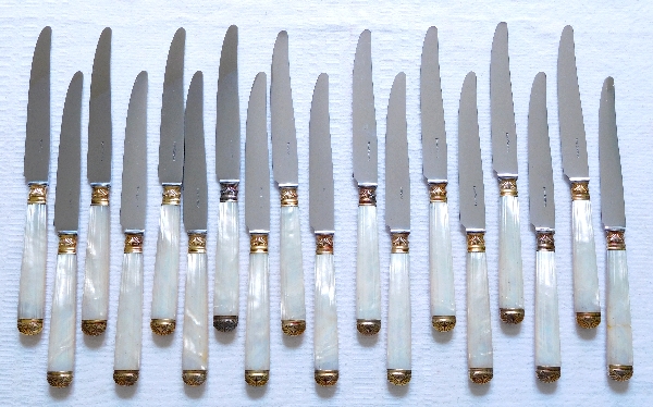 Set of 6 mother of pearl and vermeil knifes set, Boin Taburet