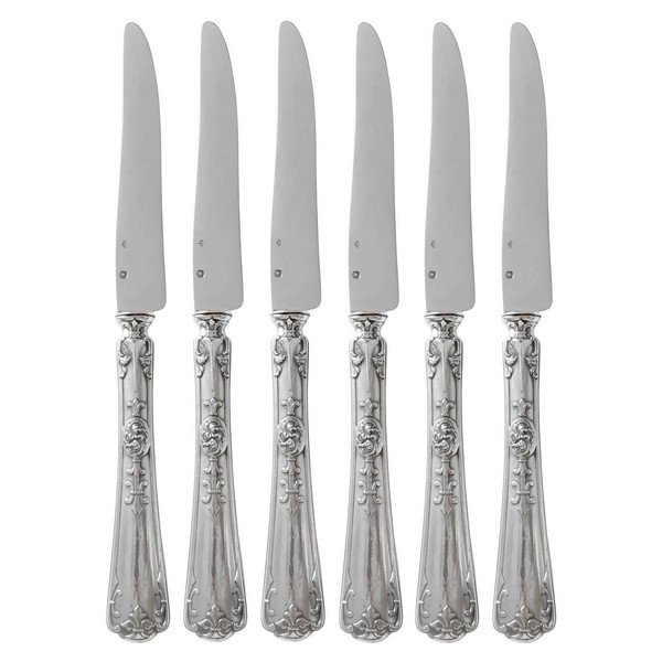 6 sterling silver fruit knives, Renaissance style, Fer de Lance pattern, silversmith Puiforcat