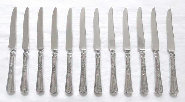 6 sterling silver fruit knives, Renaissance style, Fer de Lance pattern, silversmith Puiforcat