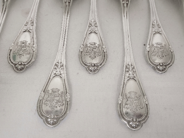 Puiforcat : antique French sterling silver dessert set, 12 pcs, Regence style