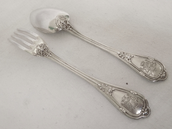 Puiforcat : antique French sterling silver dessert set, 12 pcs, Regence style