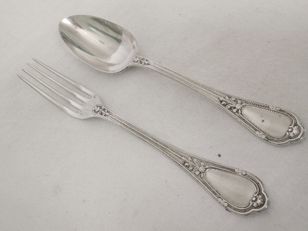 Puiforcat : antique French sterling silver dessert set, 12 pcs, Regence style