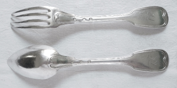 12 sterling silver table forks and spoons, early 19th century