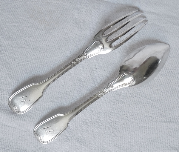 12 sterling silver table forks and spoons, early 19th century