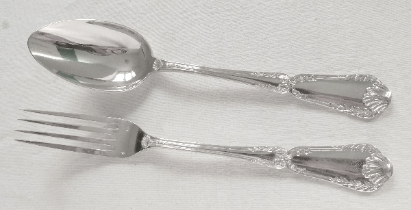 Puiforcat : Antique French sterling silver flatware for 6, Transition Louis XV-Louis XVI style