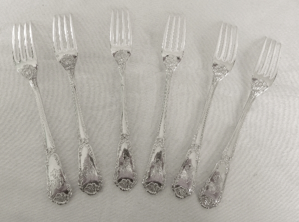 Puiforcat : Antique French sterling silver flatware for 6, Transition Louis XV-Louis XVI style