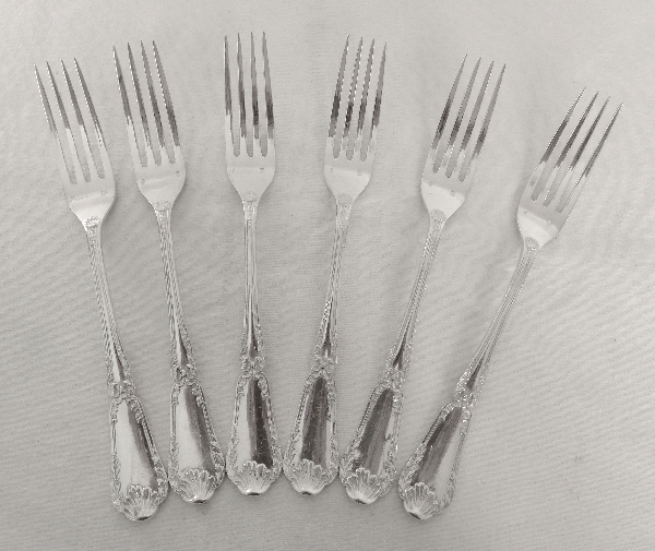 Puiforcat : Antique French sterling silver flatware for 6, Transition Louis XV-Louis XVI style