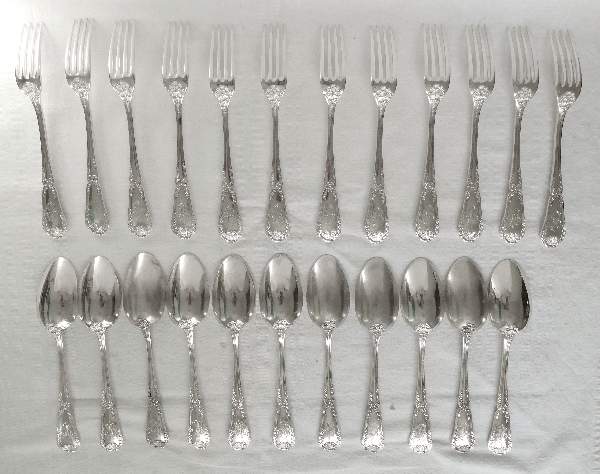 Puiforcat : Antique French sterling silver flatware for 6, Transition Louis XV-Louis XVI style