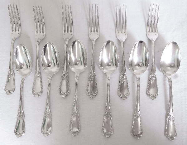 Sterling silver Louis XV style flatware, Henin & Cie - 12 pieces