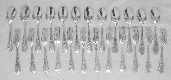 Sterling silver Louis XV style flatware, Henin & Cie - 12 pieces