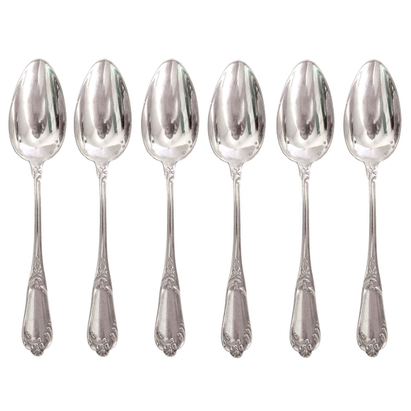 6 sterling silver Louis XV style dessert spoons, silversmith Henri Soufflot