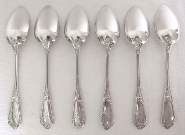 6 sterling silver Louis XV style dessert spoons, silversmith Henri Soufflot