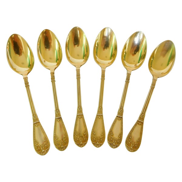 Set of 6 Empire style vermeil moka spoons