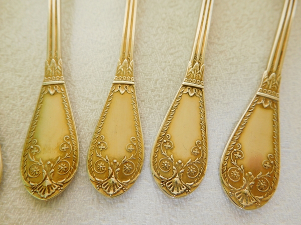 Set of 6 Empire style vermeil moka spoons