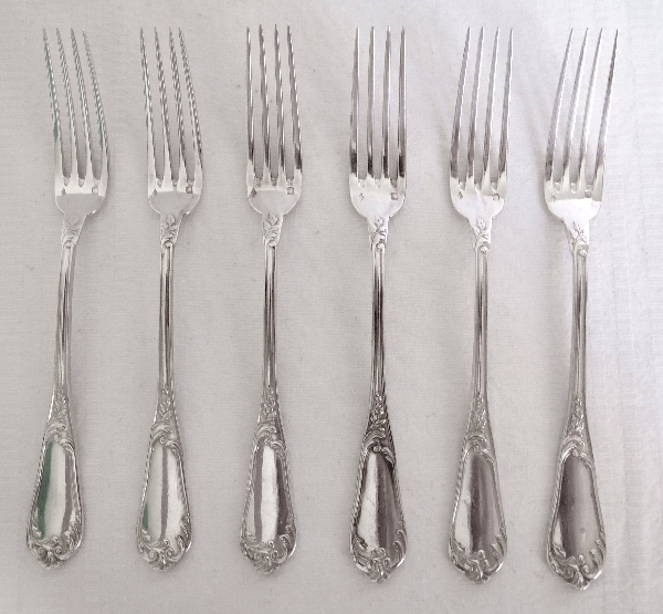 6 sterling silver Louis XV style dessert forks, silversmith Henri Soufflot