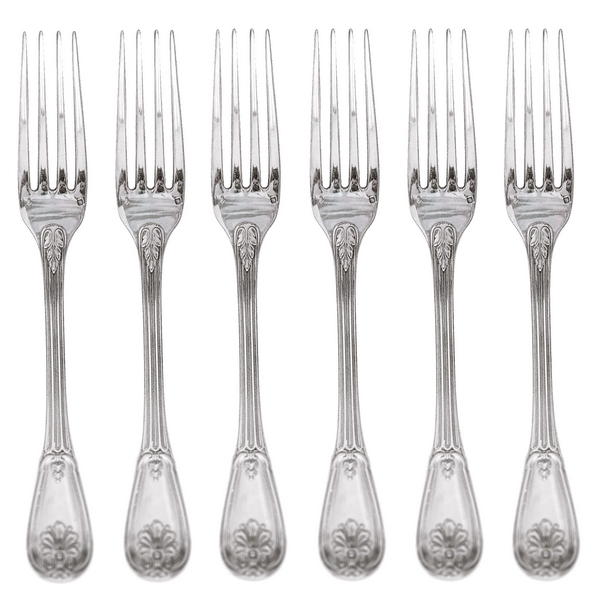 Odiot / Puiforcat : 6 sterling silver table forks, French Regency style, late 19th century, coat of arms