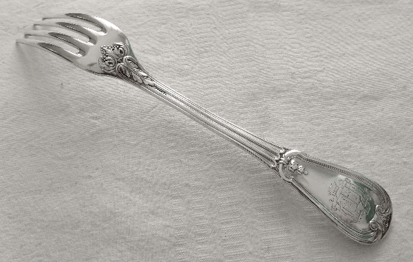 Odiot / Puiforcat : 6 sterling silver table forks, French Regency style, late 19th century, coat of arms