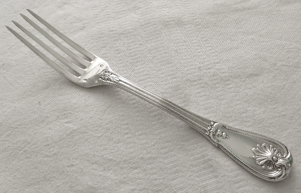 Odiot / Puiforcat : 6 sterling silver table forks, French Regency style, late 19th century, coat of arms