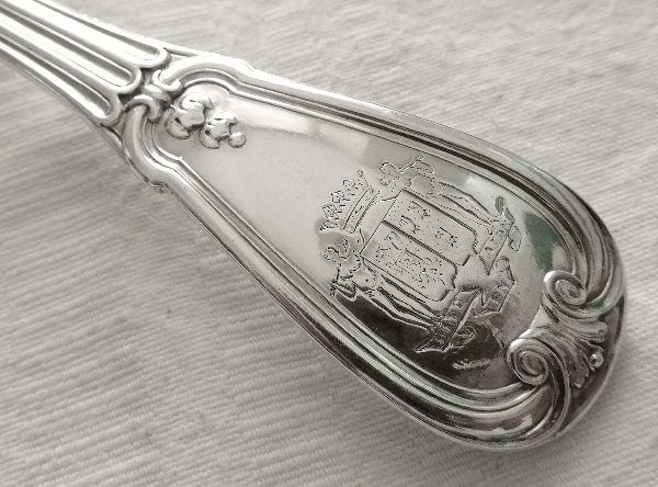 Odiot / Puiforcat : 6 sterling silver table forks, French Regency style, late 19th century, coat of arms