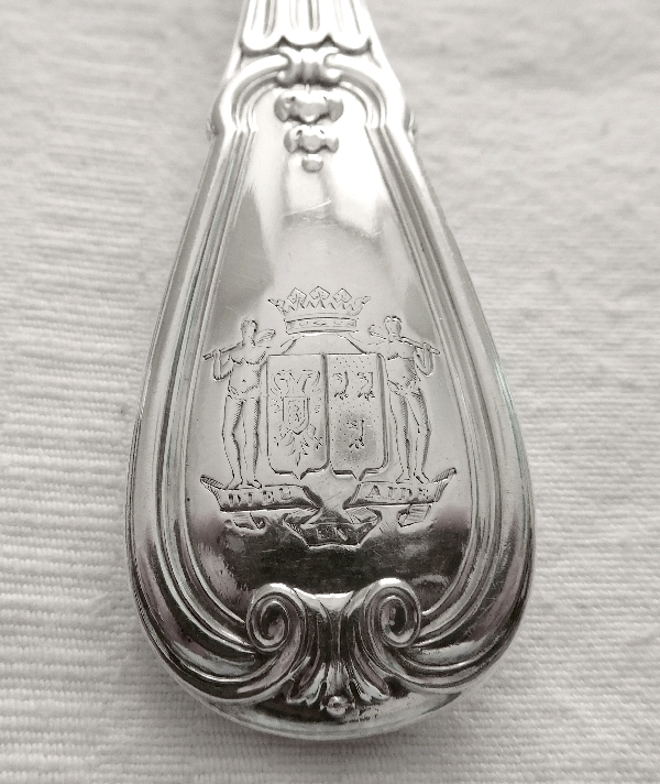 Odiot / Puiforcat : 6 sterling silver table forks, French Regency style, late 19th century, coat of arms