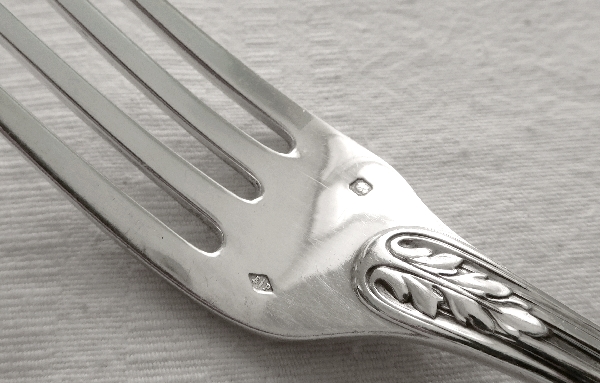 Odiot / Puiforcat : 6 sterling silver table forks, French Regency style, late 19th century, coat of arms