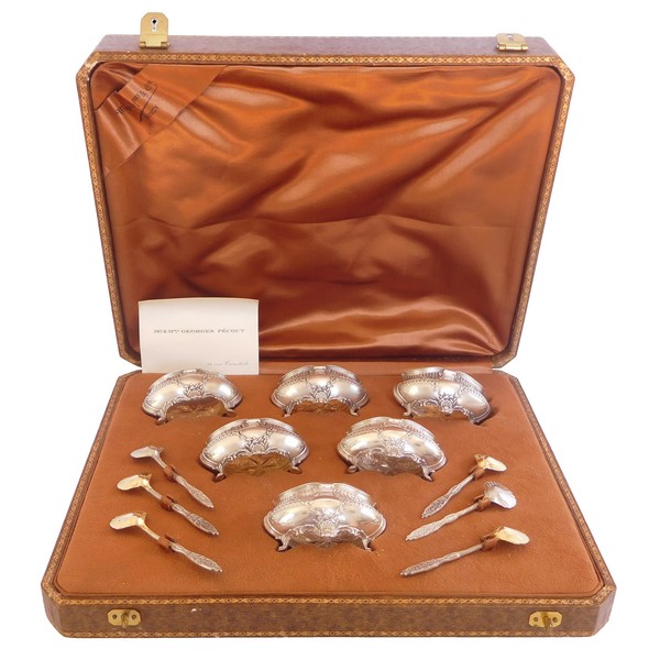 Ravinet & Denfert : 6 Louis XVI style sterling silver and vermeil salt cellars, Majorelle Freres & Cie