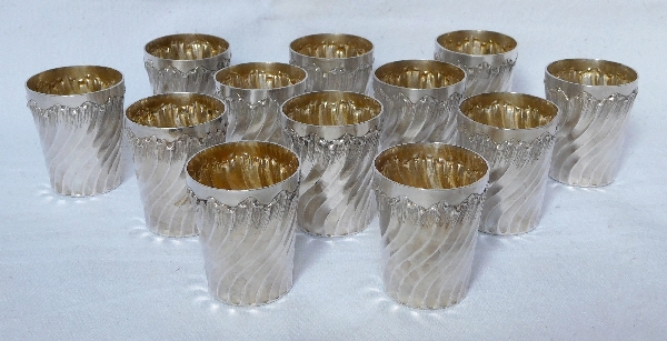 6 verres à liqueur Louis XV Rocaille en argent massif et vermeil, poinçon Minerve, par Armand Gross