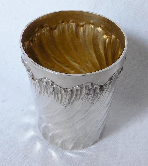 6 verres à liqueur Louis XV Rocaille en argent massif et vermeil, poinçon Minerve, par Armand Gross