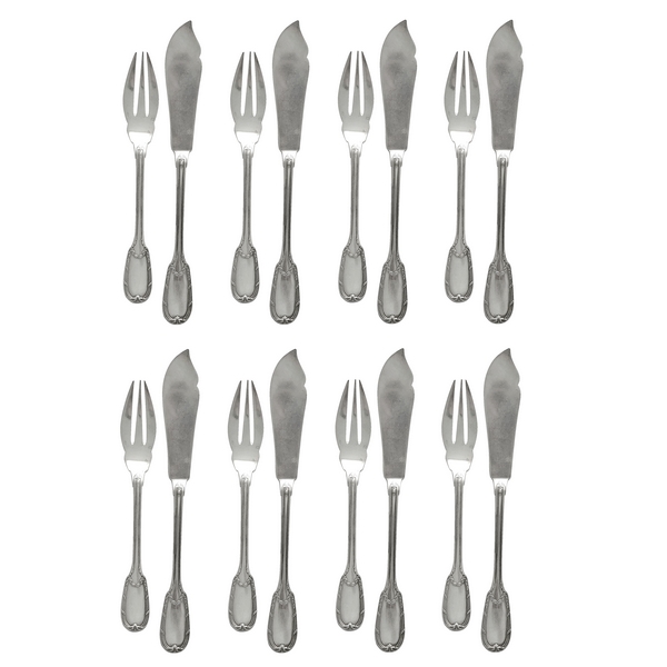 Sterling silver fish flatware, Louis XVI style, silversmith Puiforcat