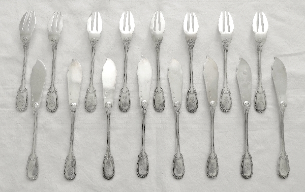 Sterling silver fish flatware, Louis XVI style, silversmith Puiforcat