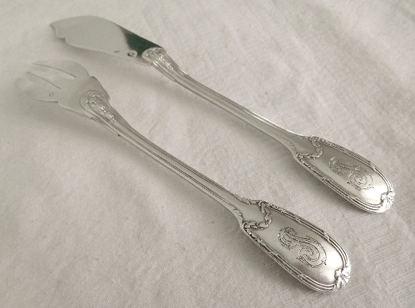 Sterling silver fish flatware, Louis XVI style, silversmith Puiforcat