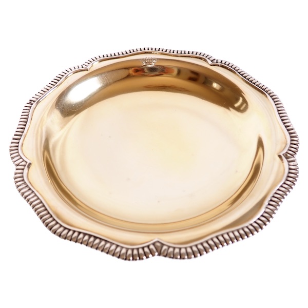 Sterling silver and vermeil serving plate, crown of Count engraved