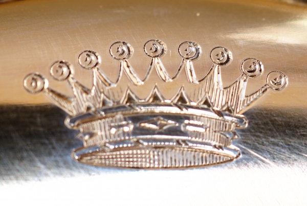 Sterling silver and vermeil serving plate, crown of Count engraved