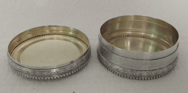 Sterling silver pill box, late 19th century, Louis XVI style