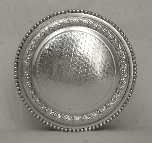 Boîte à pilules de style Louis XVI en argent massif Napoléon III, poinçon Minerve